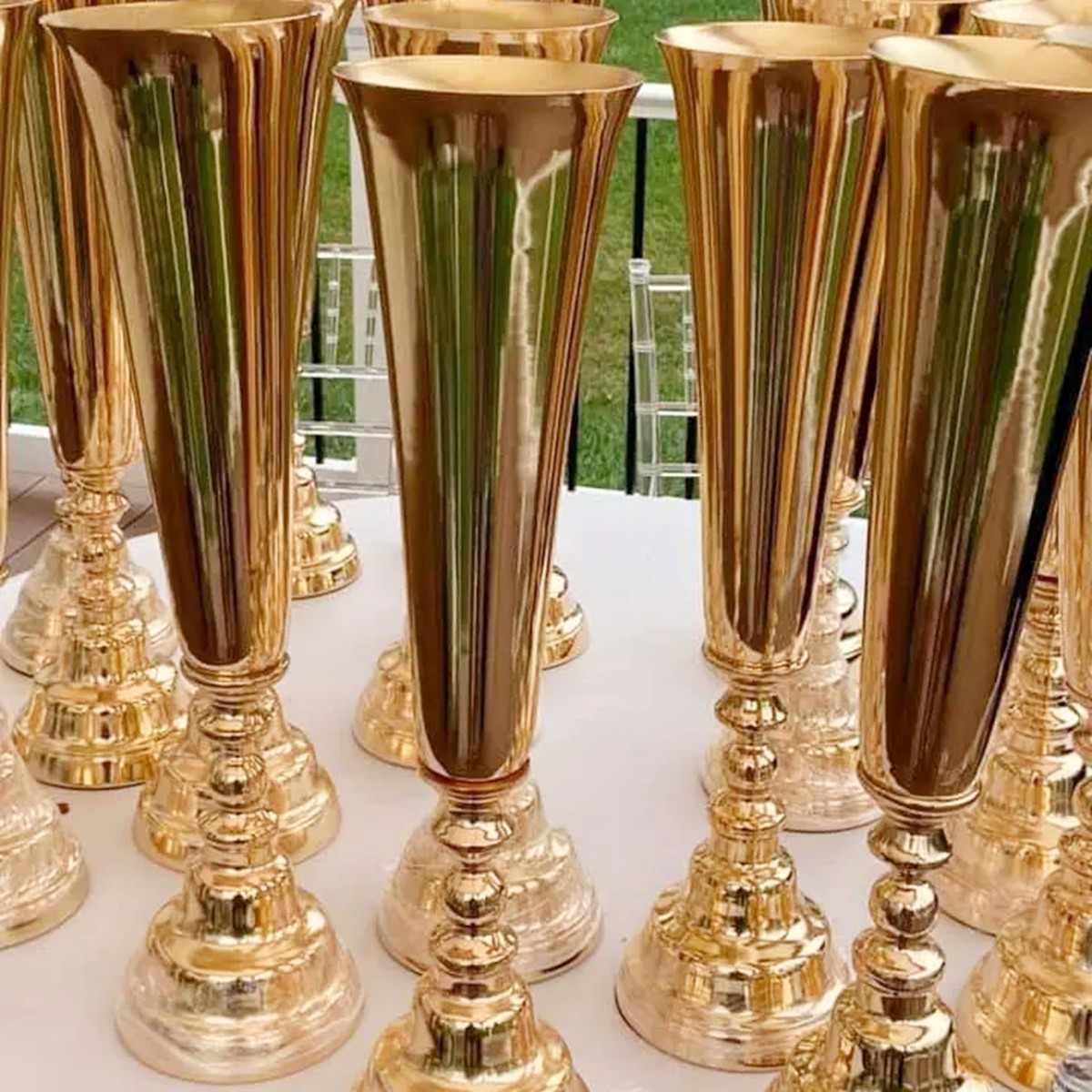 Centerpiece Vase Tall - Tinggi 50Cm) Vas Bunga Logam Emas